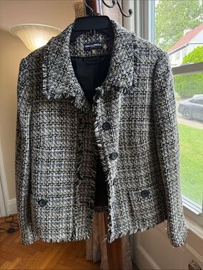 Karl Lagerfeld Black and White Tweed Blazer Jacket - Size 16